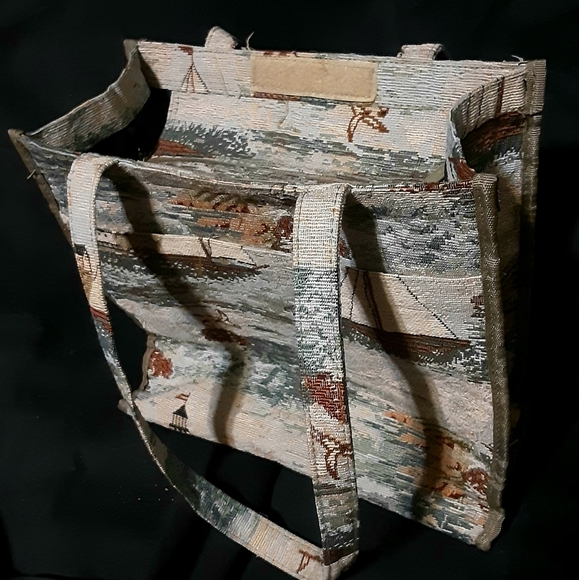 1990's tapestry carpet bag w/ nautical design - Picture 3 of 7